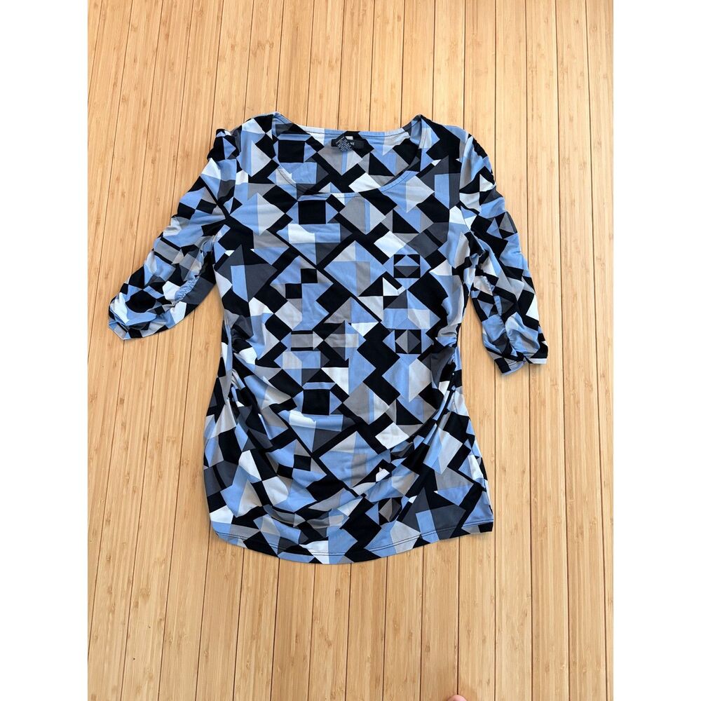 Alfani Women’s Size Small Blue & Black Geometric Print Top